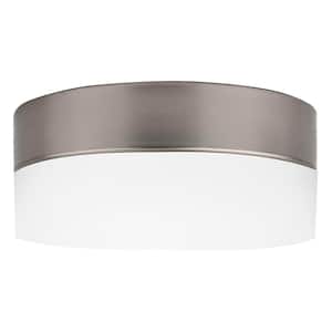 Jaymae 11.25 in. 60-Watt Brushed Nickel Integrated LED Flush Mount with Frosted Glass Silver Shade