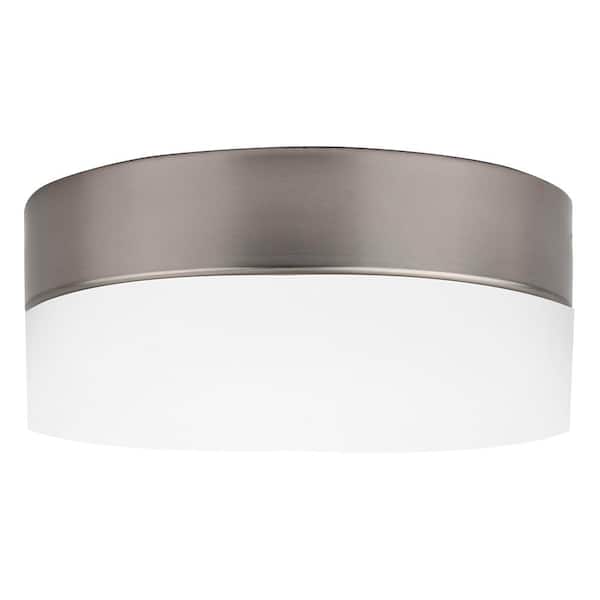 Unbranded Jaymae 11.25 in. 60-Watt Brushed Nickel Integrated LED Flush Mount with Frosted Glass Silver Shade