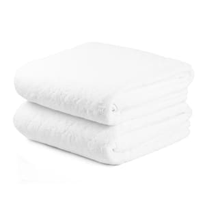 White Polyester Velvet Grid Bath Towel (Set of 2)