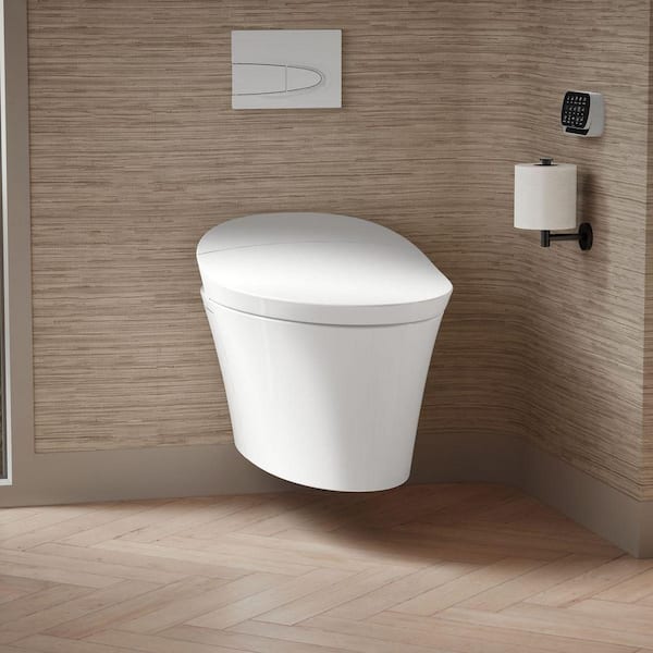 Veil Wall Hung 1-Piece 0.8 GPF Dual Flush Elongated Toilet in White Seat Included