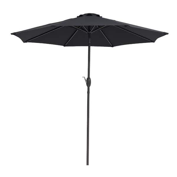 WELLFOR 9 ft. Market Tilt Patio Umbrella with Push Button Tilt and Crank in Black