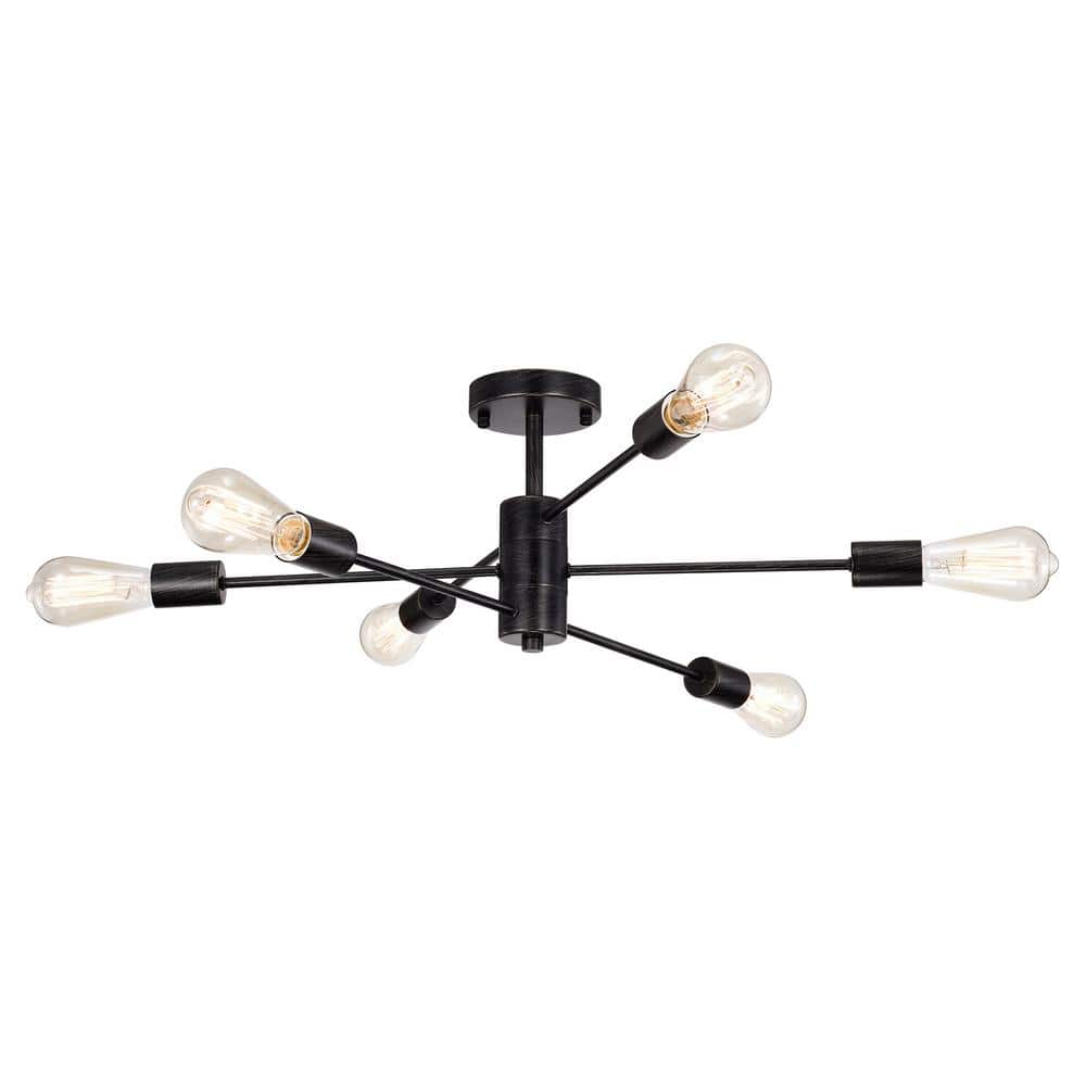 Cintia Matte Black 6-Light Iron Flush Mount Chandelier