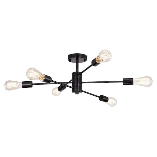 Jojospring Tracy 25.6 in. Dia Modern 6-Light Antique Black Linear Flush Mount