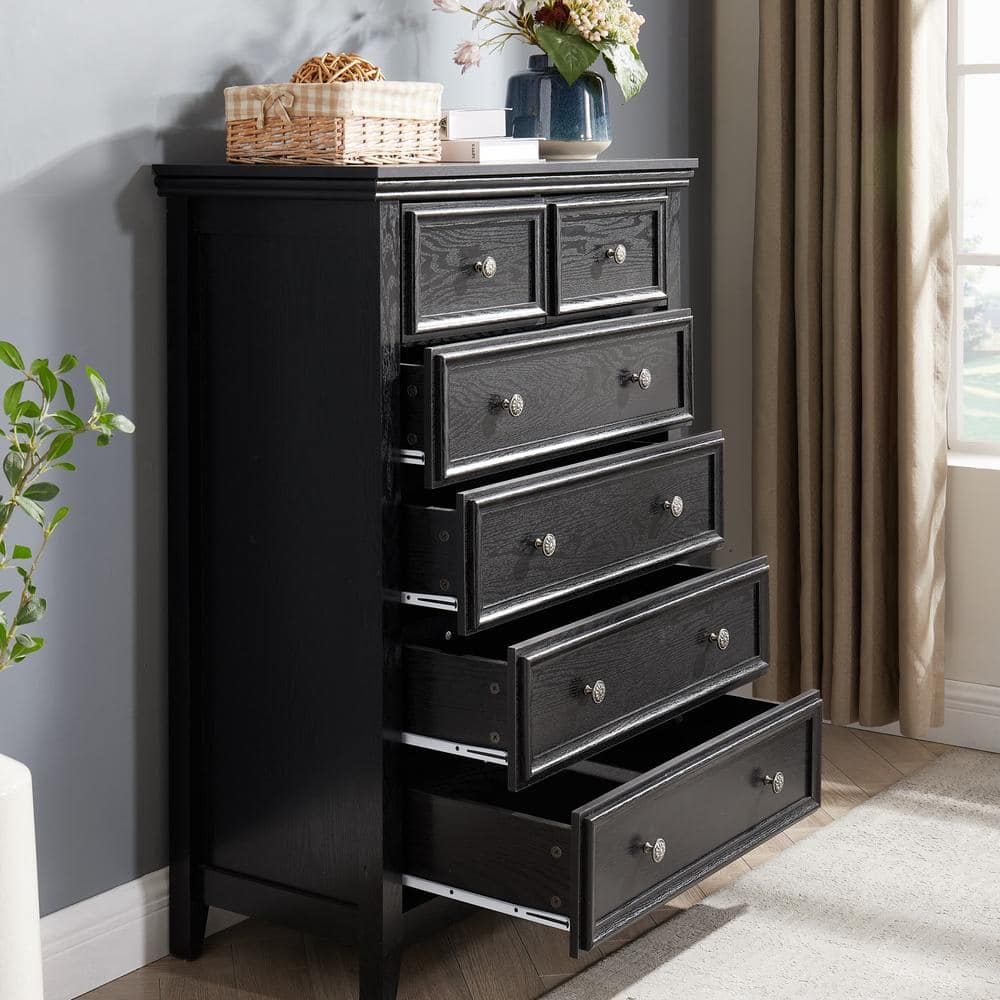 Black 6 Drawers 31.5 in. Wide Chest of Drawers Farmhouse 6 Drawers Dresser 
