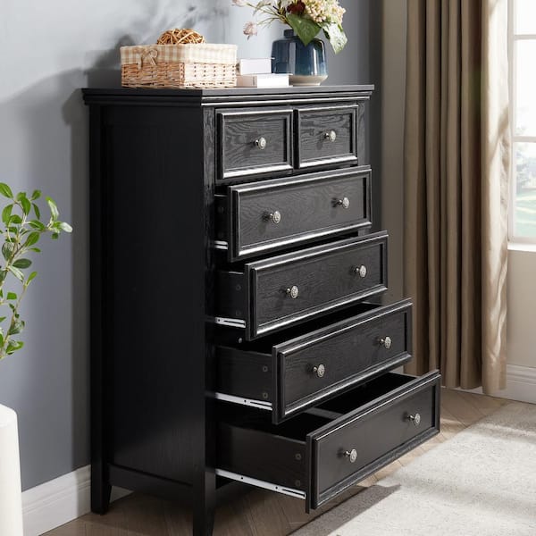Unbranded Black 6 Drawers 31.5 in. Wide Chest of Drawers Farmhouse 6 Drawers Dresser for Bedroom Wood Tall Storage Drawers Cabinet