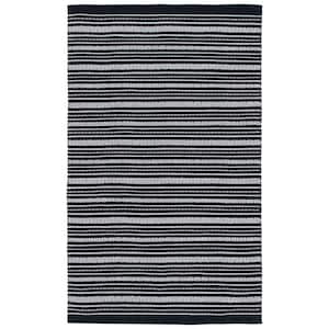 Kilim Black/Ivory Doormat 3 ft. x 5 ft. Striped Solid Color Area Rug