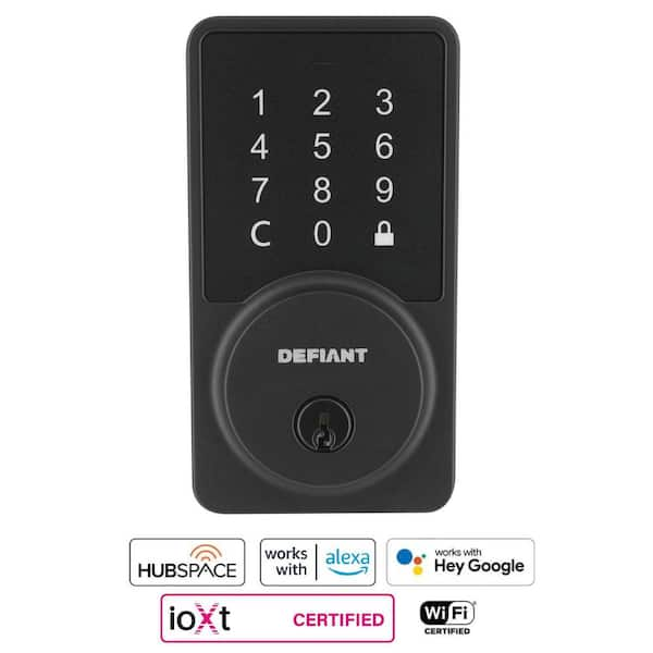 Defiant Square Matte Black Smart Wi-Fi Deadbolt Powered by Hubspace