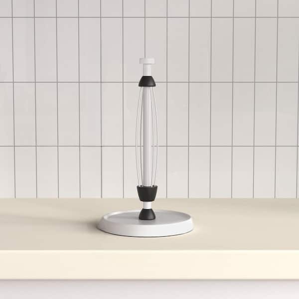 Countertop White Stainless Steel Paper Towel Roll Holder with Weighted Base Ratchet Mechanism for Kitchen Bathroom