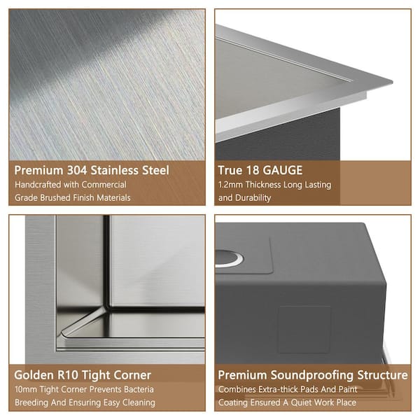 Dimakai 33 Drop-In Single Bowl Brushed Stainless Steel Kitchen