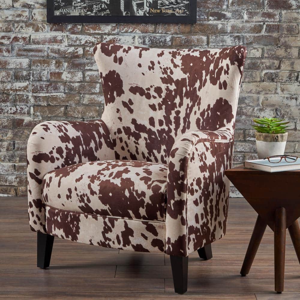 Arabella White/Brown Velvet Club Chair with Tufted Cushions (Set of 1)