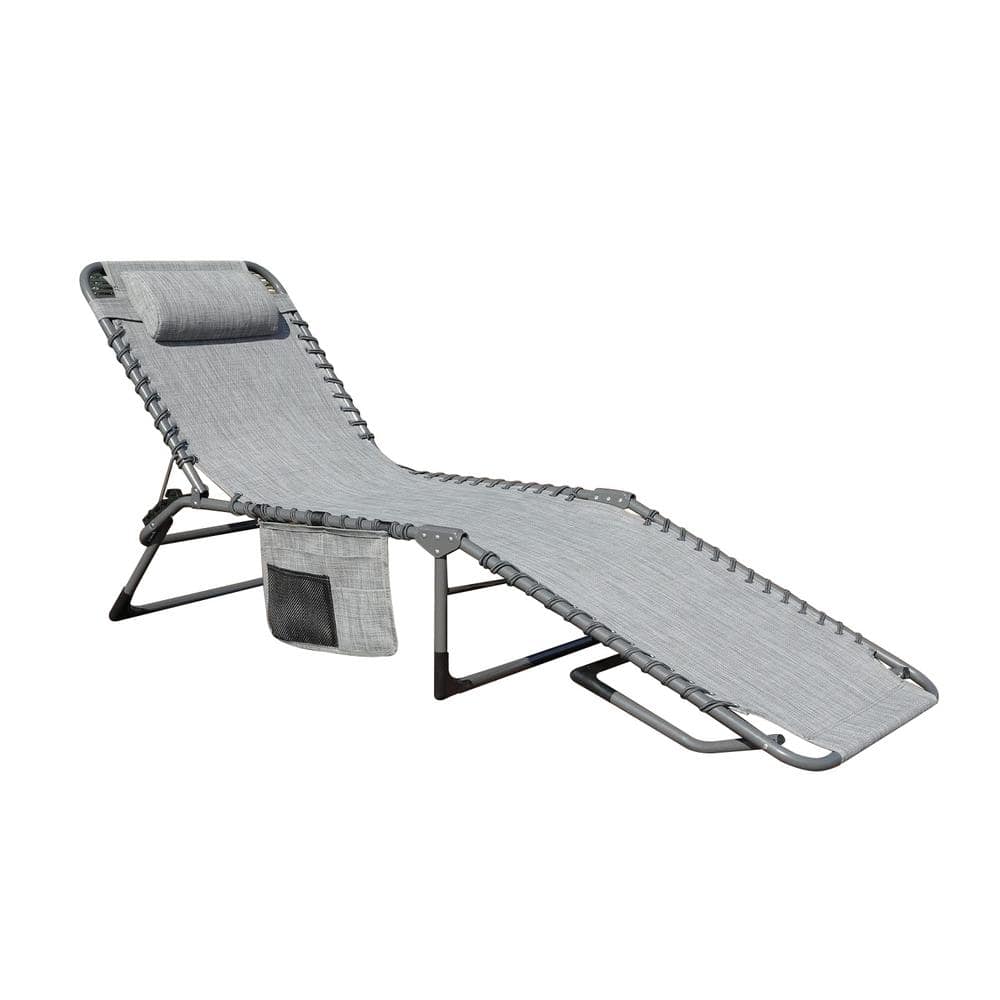 Cisvio Foldable Fabric Patio Chaise Lounge Metal Chair For Outdoor With 