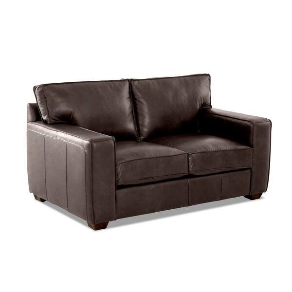 AVENUE 405 Drake 64 in. Driftwood Leather 2-Seater Loveseat with Square Arms