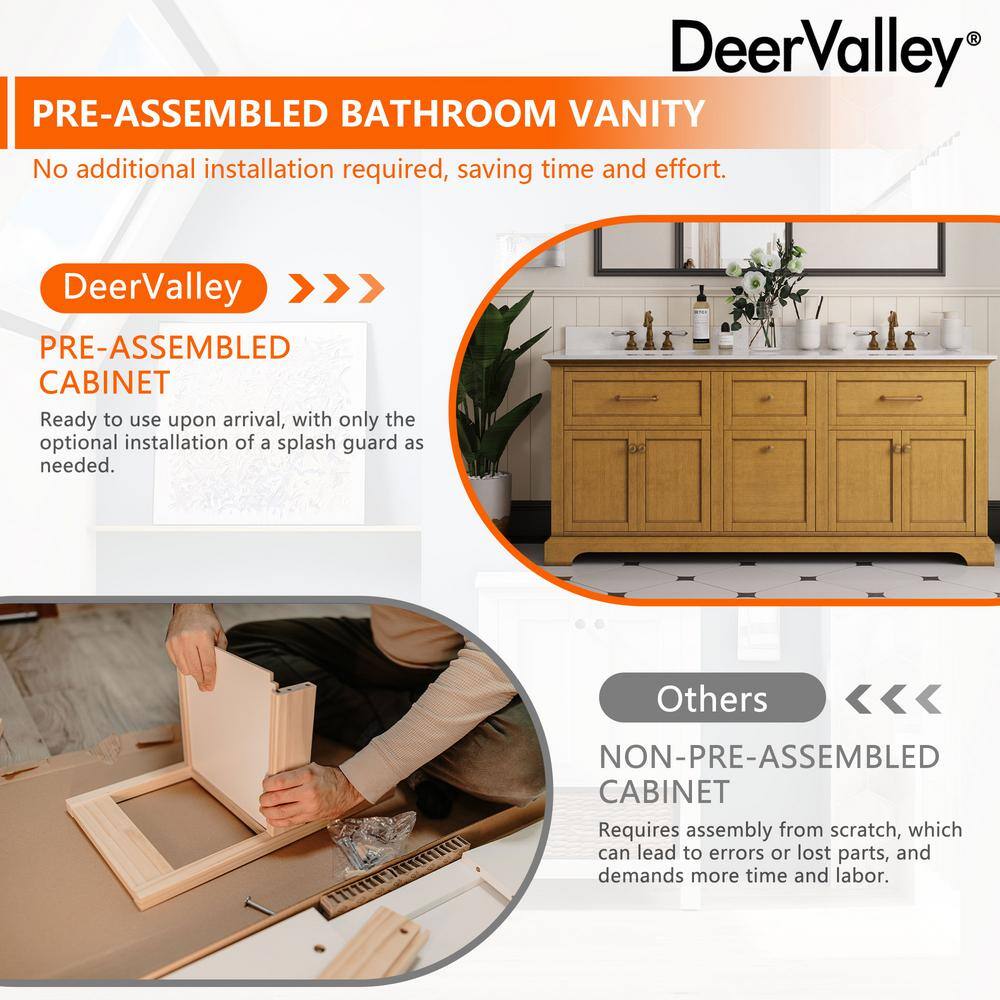 72" Walnut Freestanding Double Bathroom Vanity with Marble Top