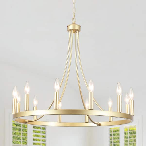LWYTJO Loene 12-Light Spray Gold Farmhouse Candle Style Dimmable Kitchen Island Wagon Wheel Chandelier for Living Room