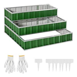 47 in. W x 47 in. D x 25 in. H Green Steel Garden Bed 3-Tier Raised A Pairs of Glove for Backyard