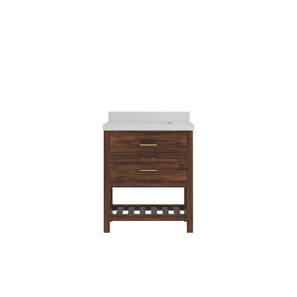 Willow Collections Parket Teak 30 in. W x 22 in. D x 36 in. H Single Sink Bath Vanity Center in Dark Walnut with Carrara Quartz Top