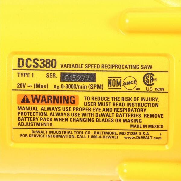 DeWalt DCS380BWDCB204 20-Volt Max Cordless Reciprocating Saw with (1) 20-Volt Battery 4.0Ah