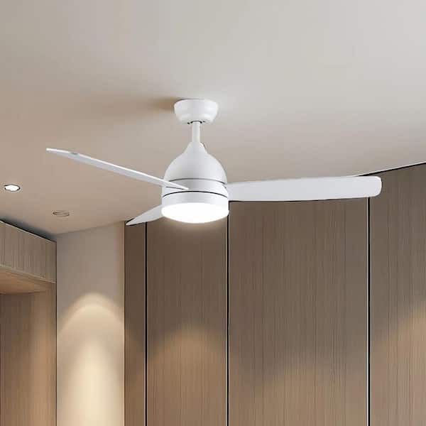 48 in. Integrated LED Indoor Downrod Mount White Standard Ceiling Fan with Dimmable Light and Remote DC Motor