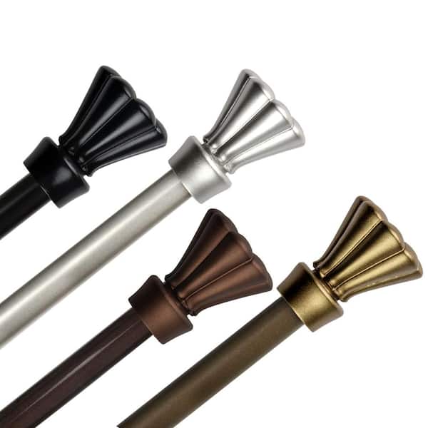 EMOH 5/8 in. Dia Adjustable 48 in. -84 in. Single Curtain Rod in Black with Lucas Finials
