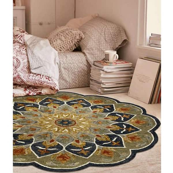 Homeroots Charcoal 7 Ft Round Wool, Round Wool Rugs 7