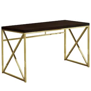 Jasmine 48 in. Rectangular Cappuccino/Gold Writing Desk with Open Storage
