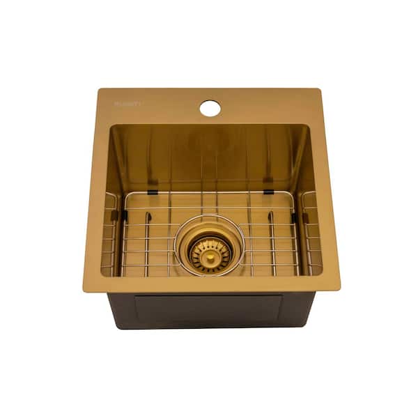 Terraza 15 in. Drop-in Topmount Square Single Bowl 16-Gauge Stainless Steel Bar Prep Kitchen Sink in Matte Gold