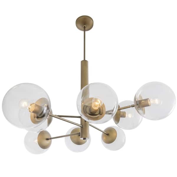 Varaluz Mid-Century 8-Light Antique Brass Chandelier with Clear Glass