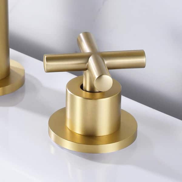 Widespread 3-Hole Double Handle Bathroom Faucet Deck Mount with 360° Swivel Spout in Brushed Gold