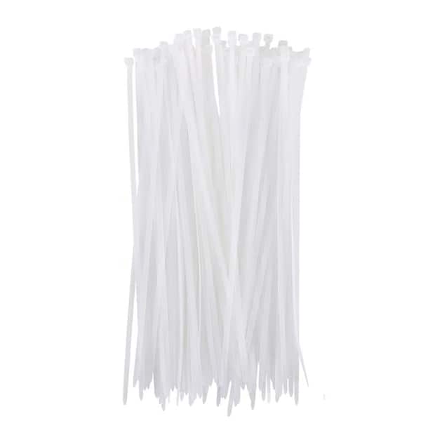 12 in. UV Resistant Nylon Cable Zip Ties Heavy Duty White 100-Pack Self-Locking for Indoor Outdoor Use