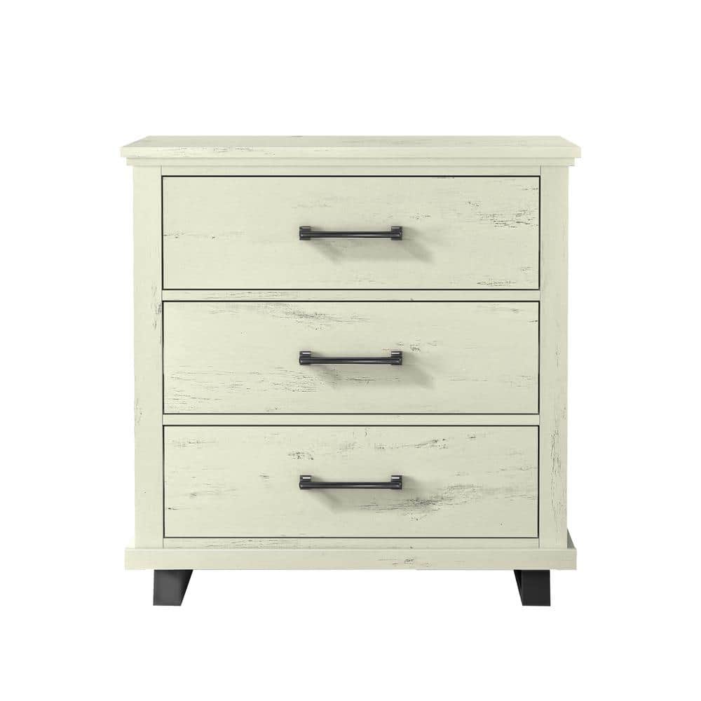 Off-White 32'' 3-Drawer Nightstand with Metal Legs