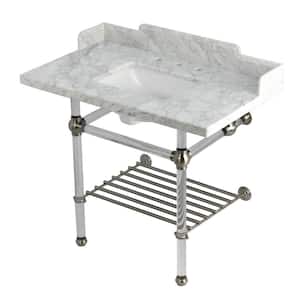 Pemberton 36 in. Marble Console Sink with Acrylic Legs in Marble White Brushed Nickel