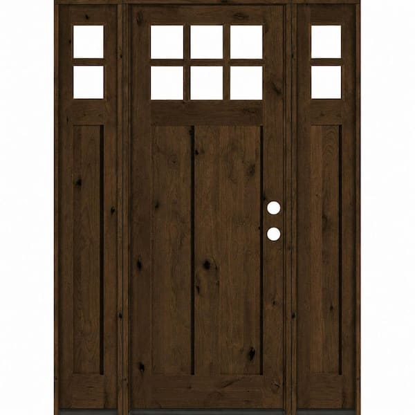 70 in. x 96 in. Knotty Alder Left-Hand/Inswing 6-Lite Beveled Clear Glass Espresso Stain Wood Prehung Front Door w/DSL