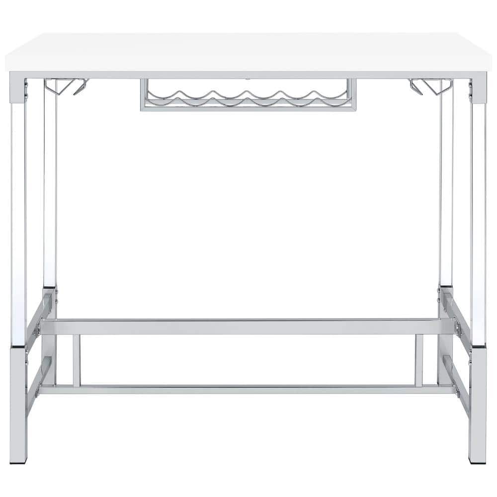 White Acrylic and Metal Bar Height Table with Wine Storage