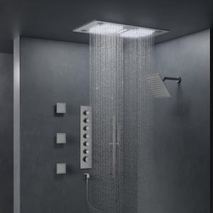 AuroraSymphony LED Bluetooth 6-Spray Ceiling Mount 28 and 10 in. Dual Showers 3-Jet Handheld 2.5 GPM in Brushed Nickel