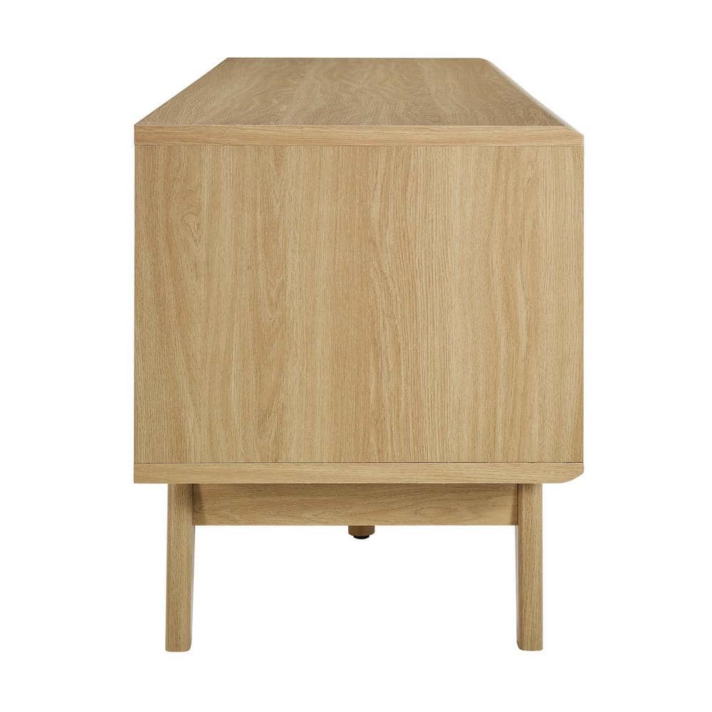 Oak 59" TV Stand with Slatted Sliding Doors