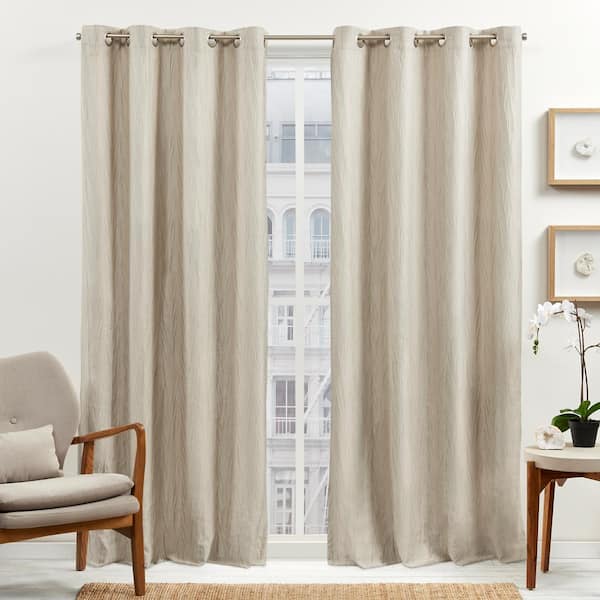 EXCLUSIVE HOME Leia Sand Textured Woven Room Darkening Grommet Top Curtain, 50 in. W x 96 in. L (Set of 2)