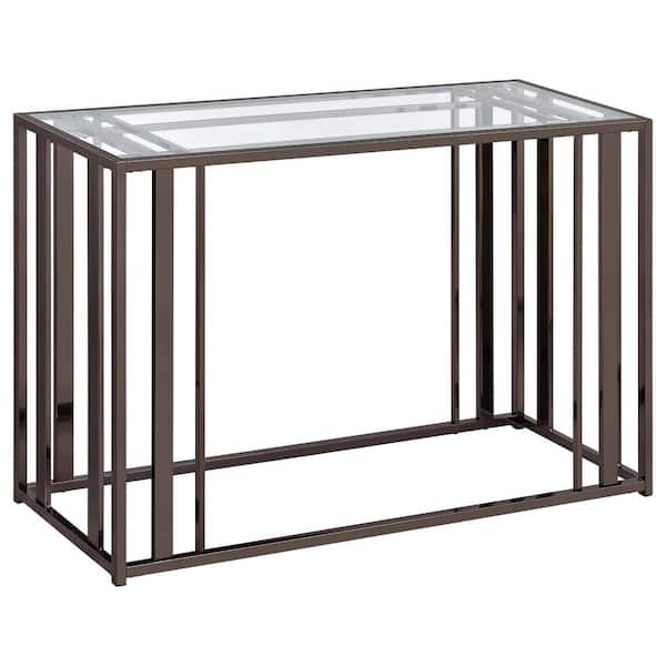 Coaster Adri 47.25 in. Clear and Black Nickel Rectangle Glass Top Console Table