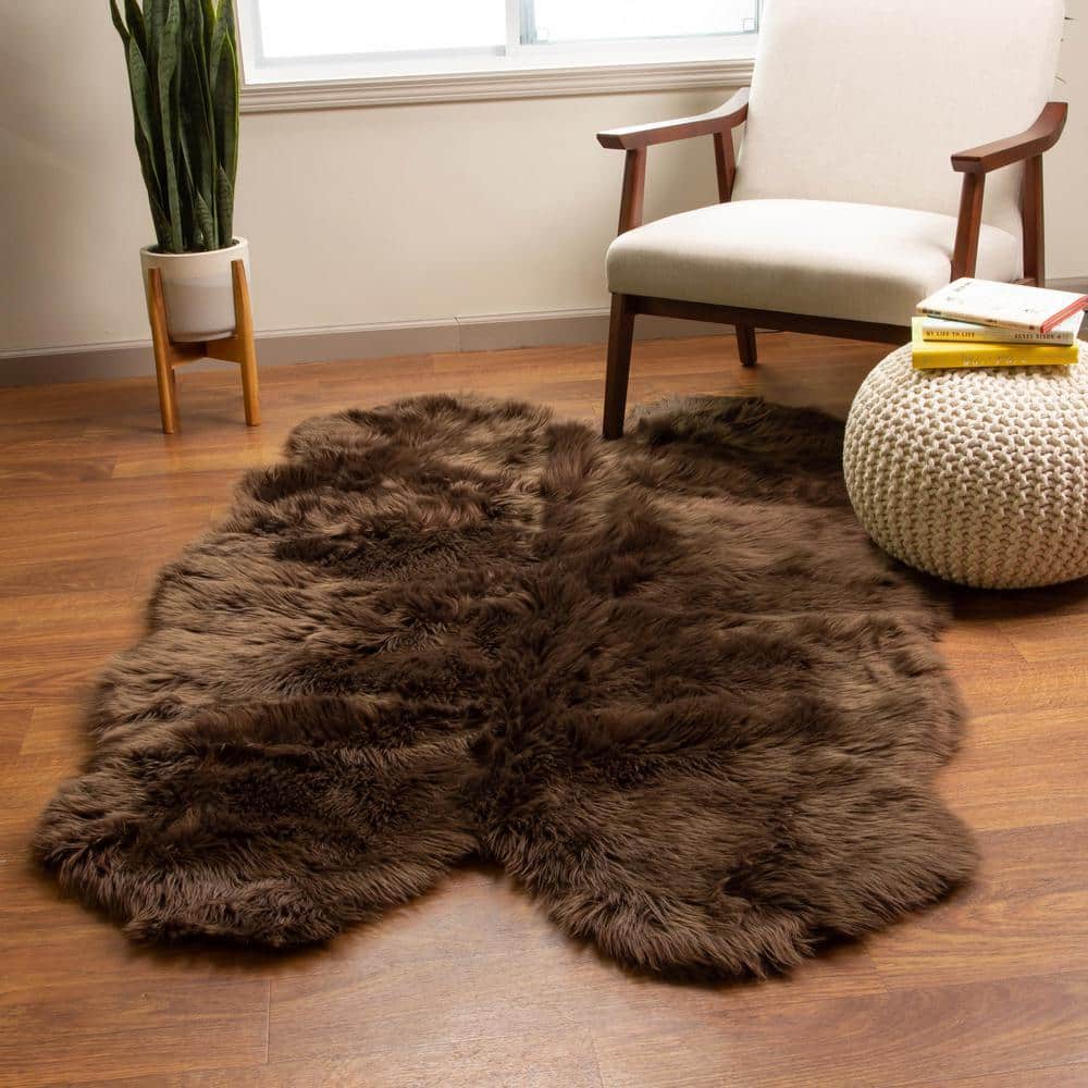 Super Area Rugs Serene Silky Faux Fur Fluffy Shag Rug Dark Brown 4' x 6 ...