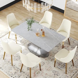 70.87 in. Gray Sintered Stone Tabletop Gunmetal Gray Pedestal Base Dining Table (Seats 6)
