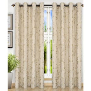 Linen Floral Grommet Room Darkening Curtain - 50 in. W x 63 in. L