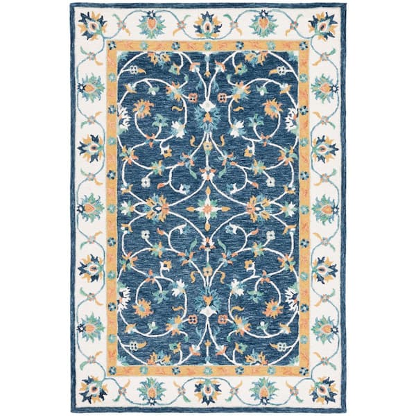 SAFAVIEH Micro-Loop Blue/Ivory 8 ft. x 10 ft. Border Persian Area Rug