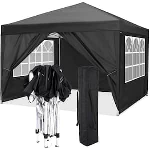 10 ft. x 10 ft. Black Portable Wedding Party Gazebo Folding Canopy Pop Up Tent with 4 Removable Sidewalls, Carry Bag