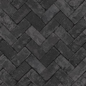 Herringbone Brick Black/Dark Grey Design Matte Finish Vinyl on Non-Woven Non-Pasted Wallpaper Roll