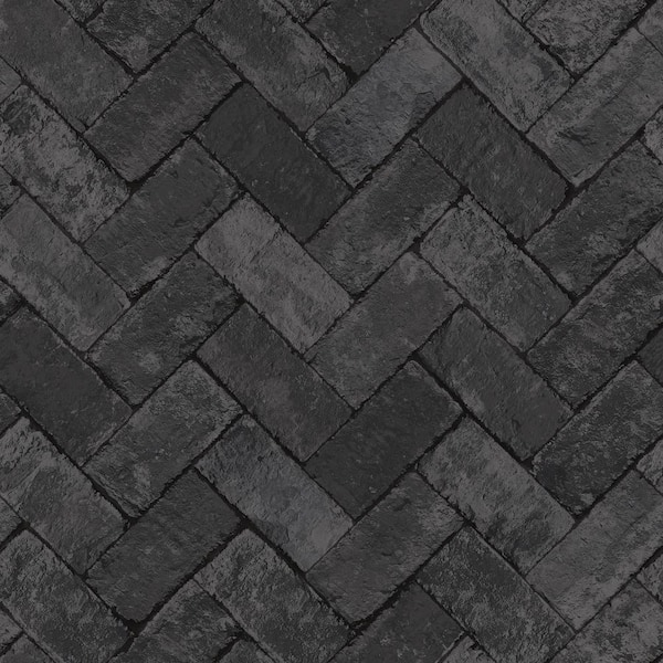 Unbranded Herringbone Brick Black/Dark Grey Design Matte Finish Vinyl on Non-Woven Non-Pasted Wallpaper Roll