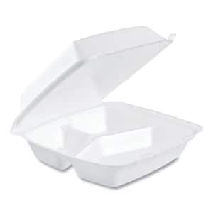 White Foam Hinged Lid Containers, 3-Compartment, 8.38 x 7.78 x 3.25,200/Carton