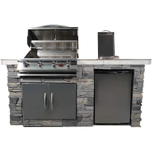 7 ft. Composite Faux Stone 4-Burner Propane Gas Grill Island in Stainless Steel