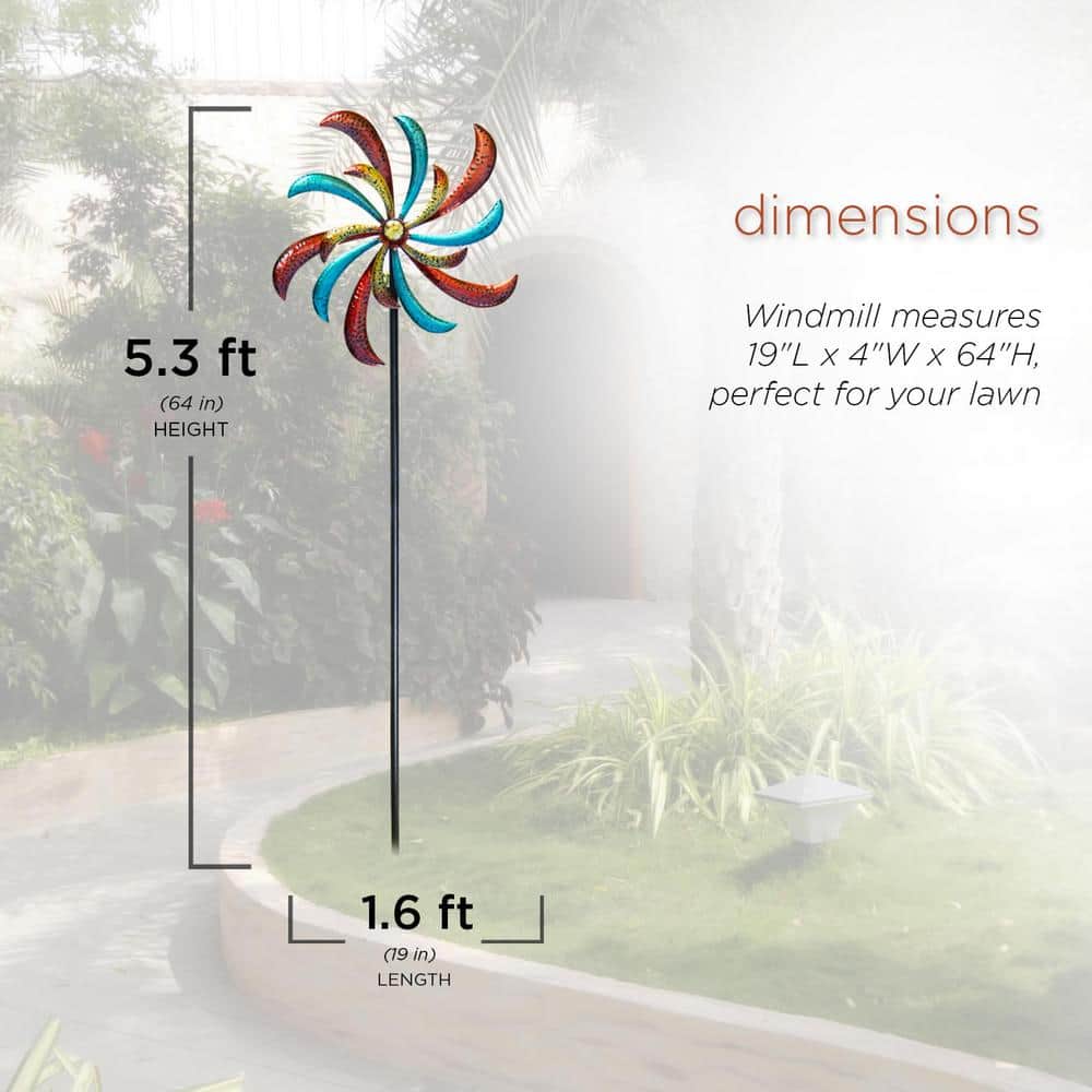 63" Multicolor Metal Windmill Garden Stake Spinner