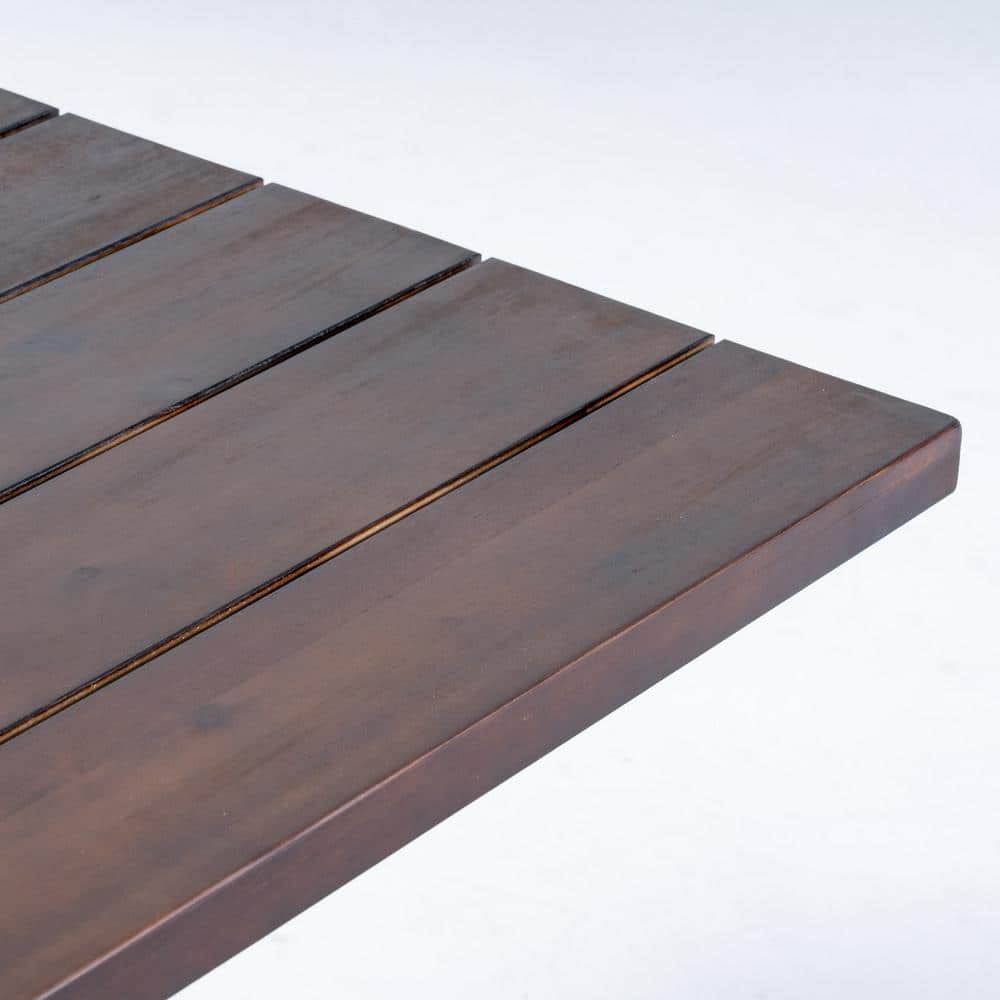 Rustic Dark Brown and White Acacia Wood Outdoor Dining Table