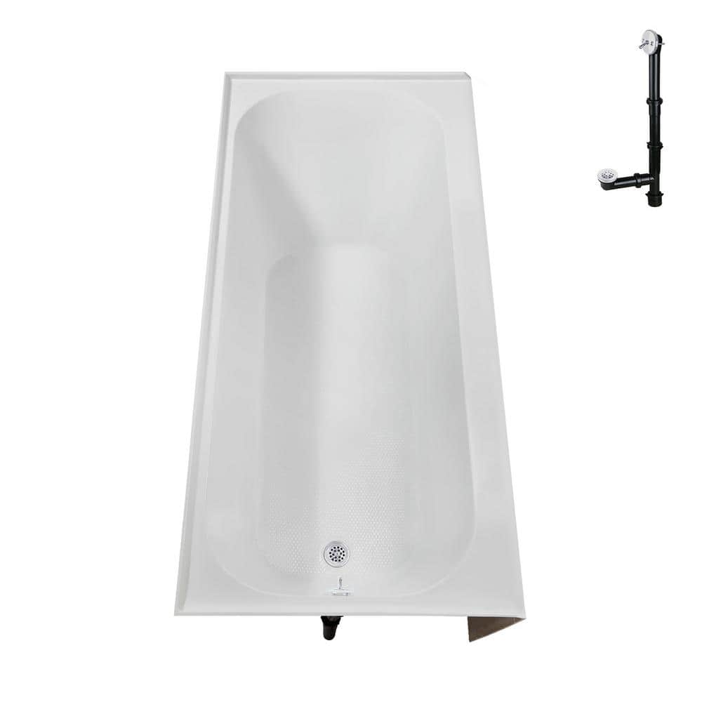 Glossy White Acrylic Rectangular Alcove Bathtub with Left-Hand Drain