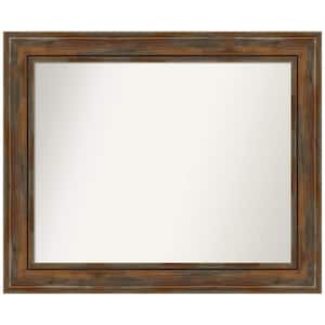 Alexandria Rustic Brown 34 in. x 28 in. Non-Beveled Rustic Rectangle Wood Framed Wall Mirror in Brown